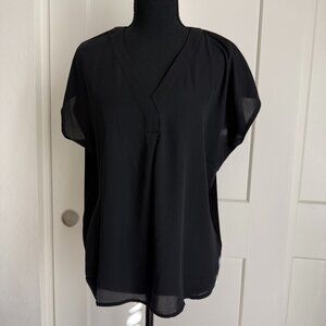 Ann Taylor Black Sheer Short Sleeve Blouse Sz Petite M NWT